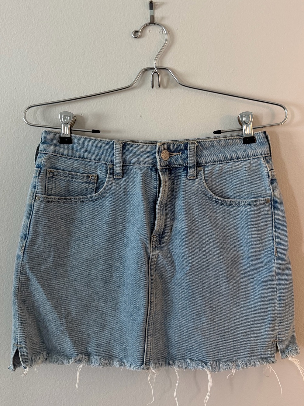 PacSun Light Wash Denim Mini Skirt with Frayed Hem